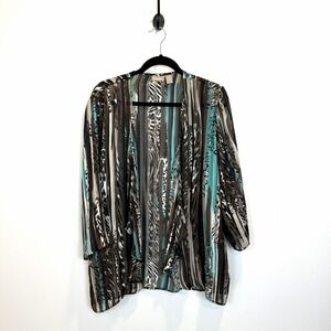 Chico's 3 XL Lightweight Semi Sheer Cardigan Blouse Brown & Blue Animal Print